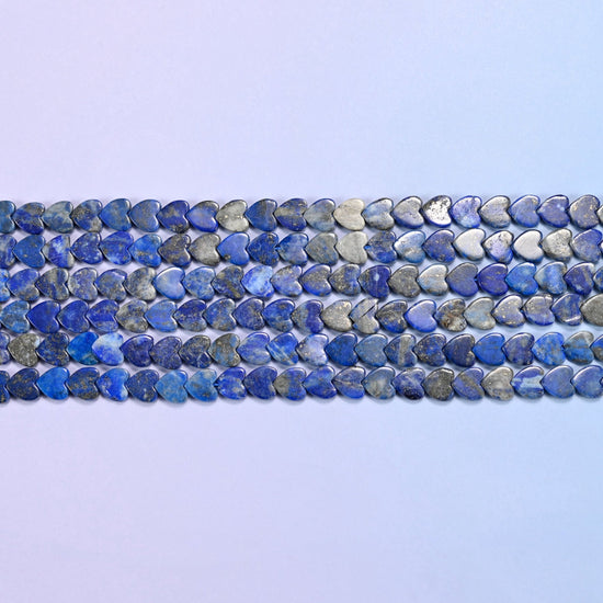 Lapis Lazuli Flat Heart Beads in deep royal blue with grey-white calcite