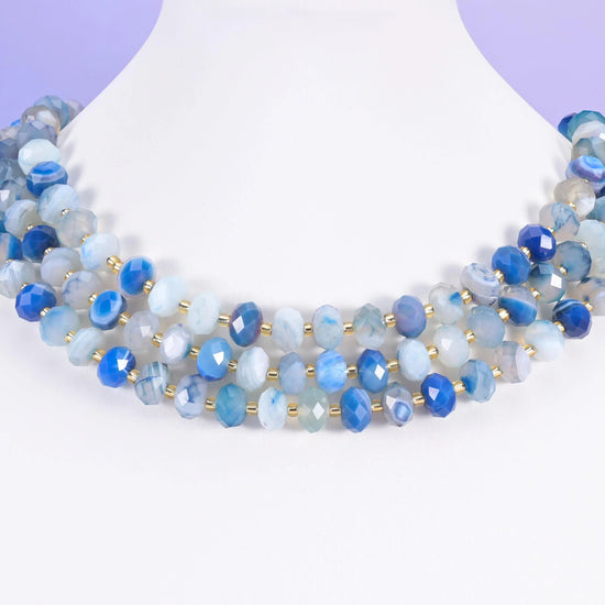 Dyed Blue Stripe Agate beads, faceted rondelle, 6 x 10mm