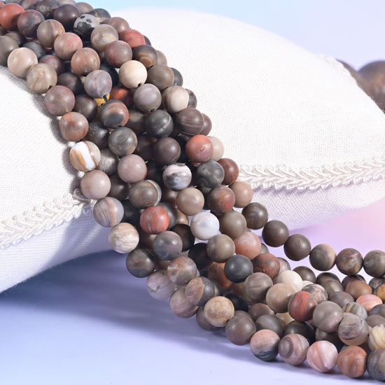 Petrified Wood Matte Round Beads, mushroom brown and taupe with salmon streaking