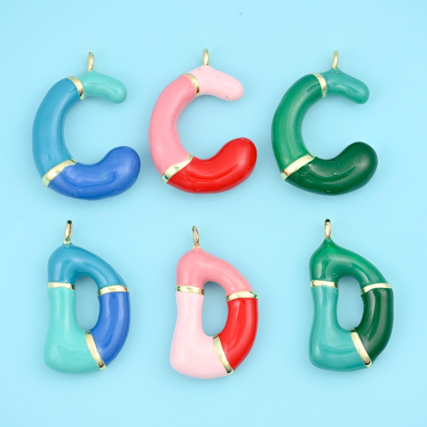 18K Gold Filled Enamel Alphabet Letter Pendants A-Z in multiple colours available