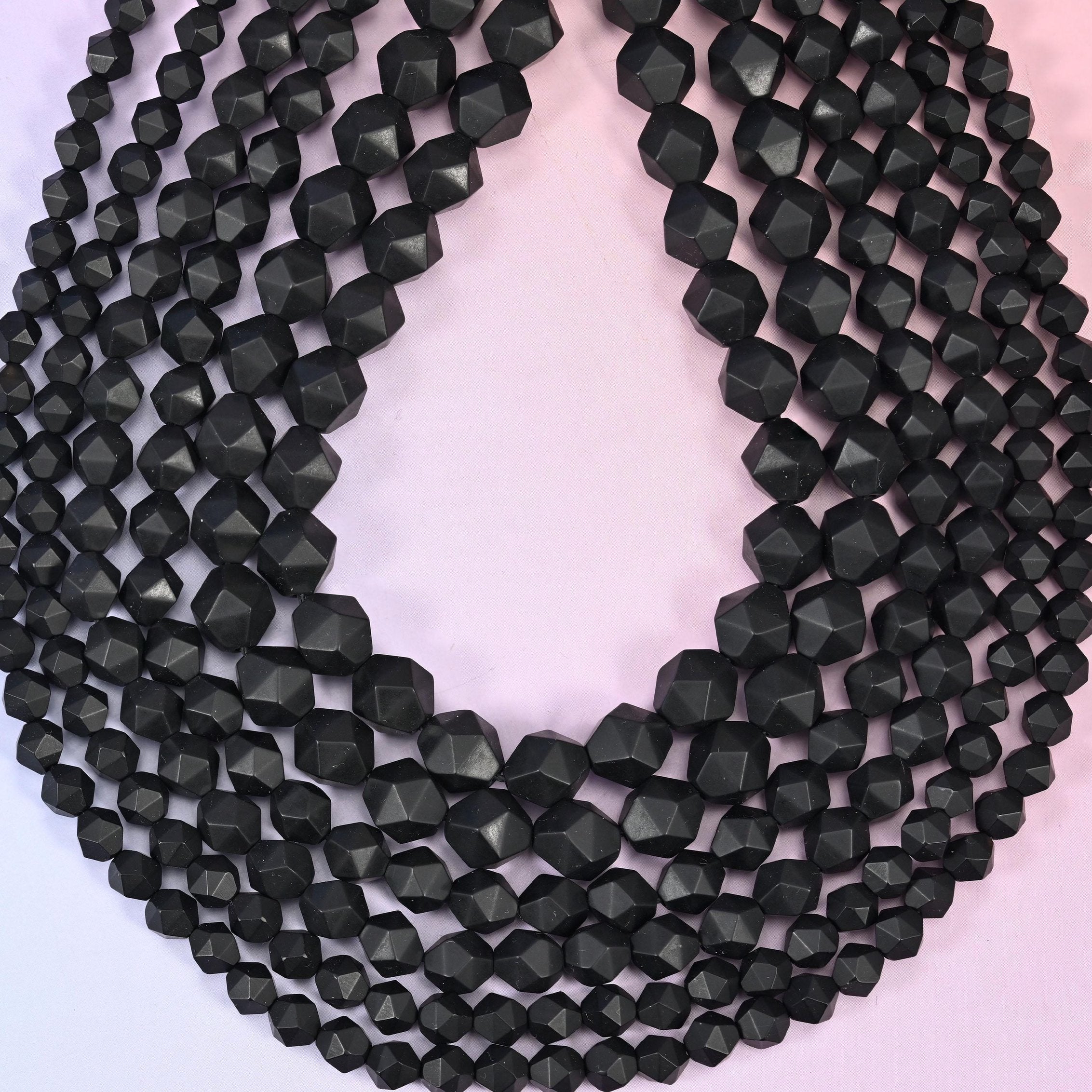 Matte Black Onyx Faceted Diamond Star Cut Beads, hole approximately 1.0mm