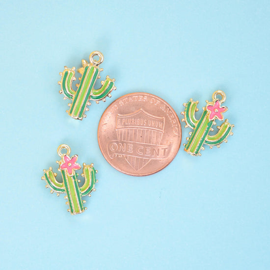 18K Gold Filled Enamel Cactus Charm 16x11mm, sold per piece