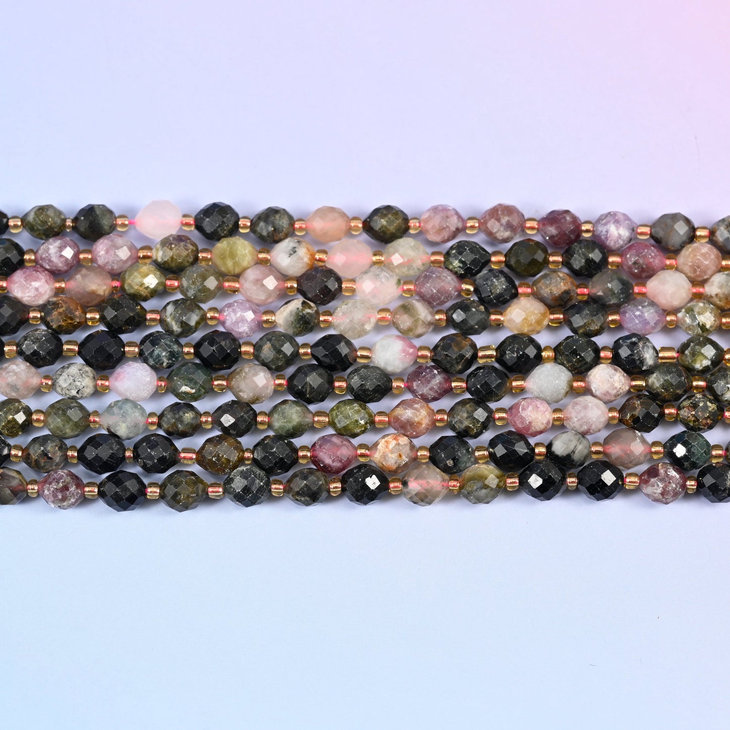 Multi-color Tourmaline rice barrel beads, vibrant natural gemstone