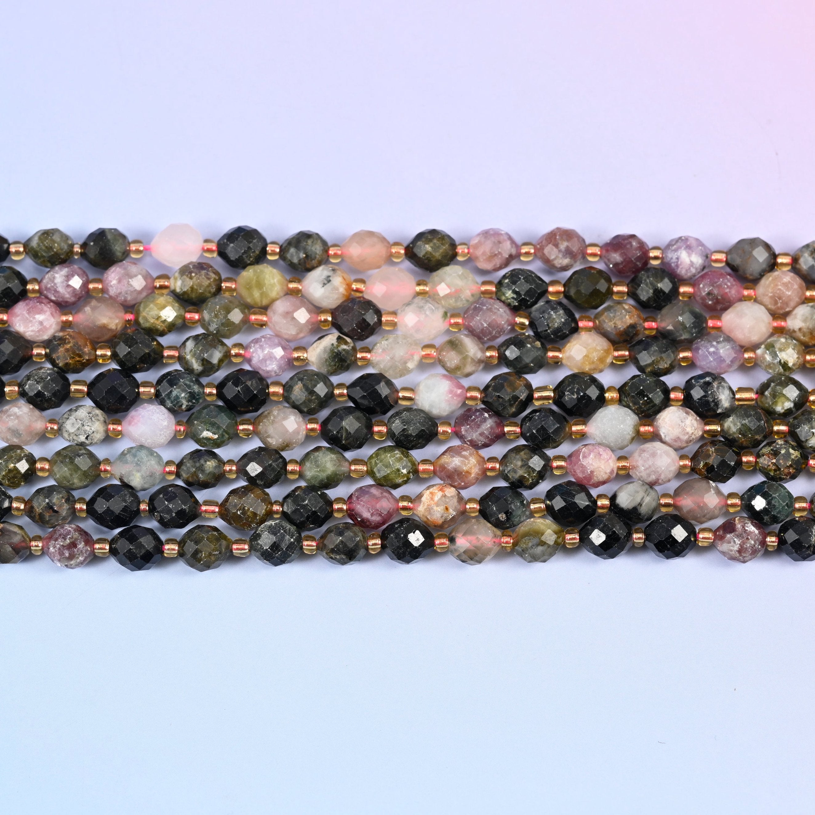 Multi-color Tourmaline rice barrel beads, vibrant natural gemstone