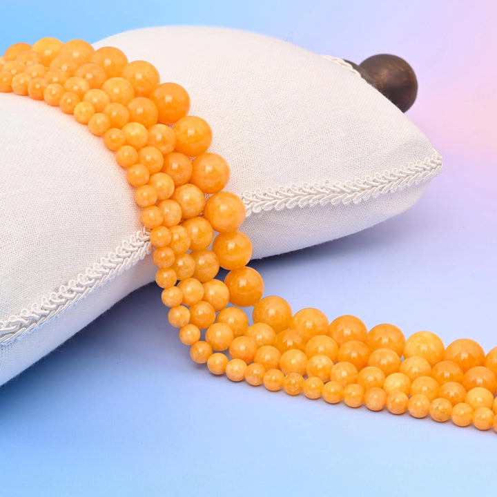 Yellow Cloudy Dyed Jade Smooth Round Beads