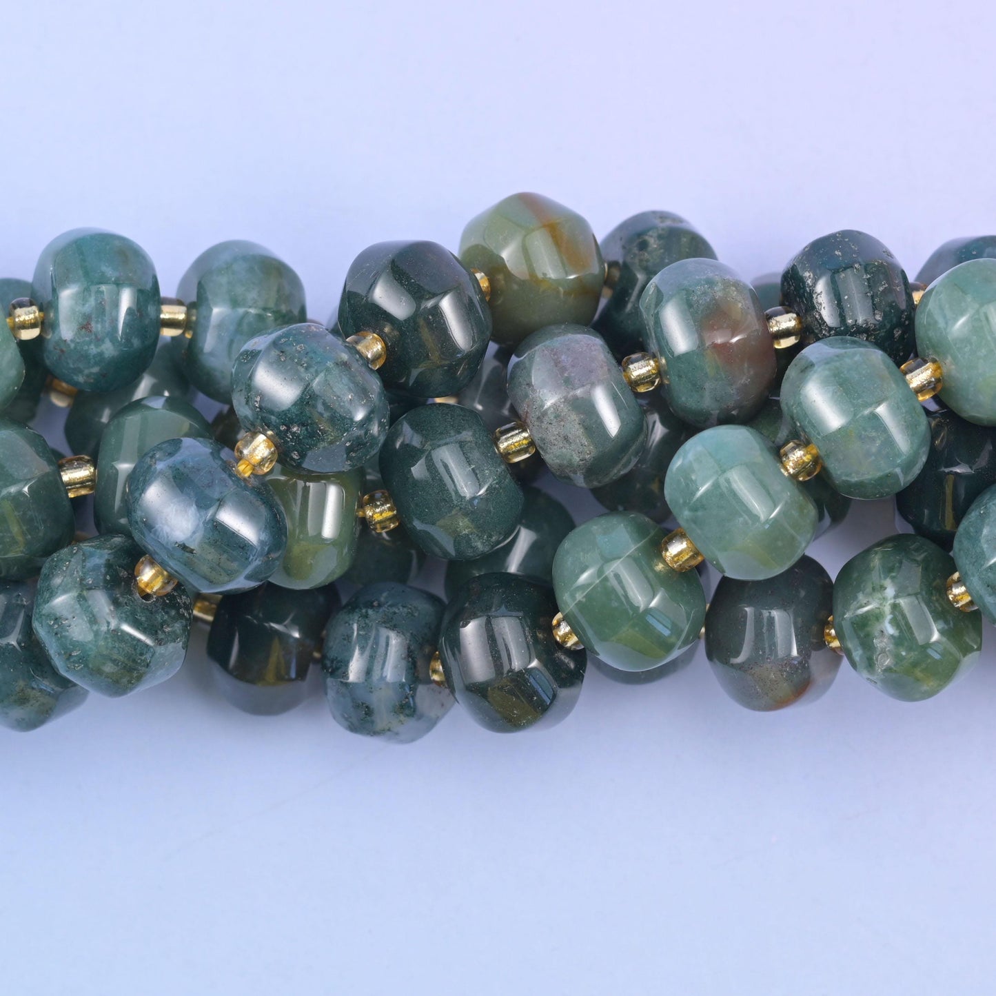 Smooth pumpkin cut moss agate beads