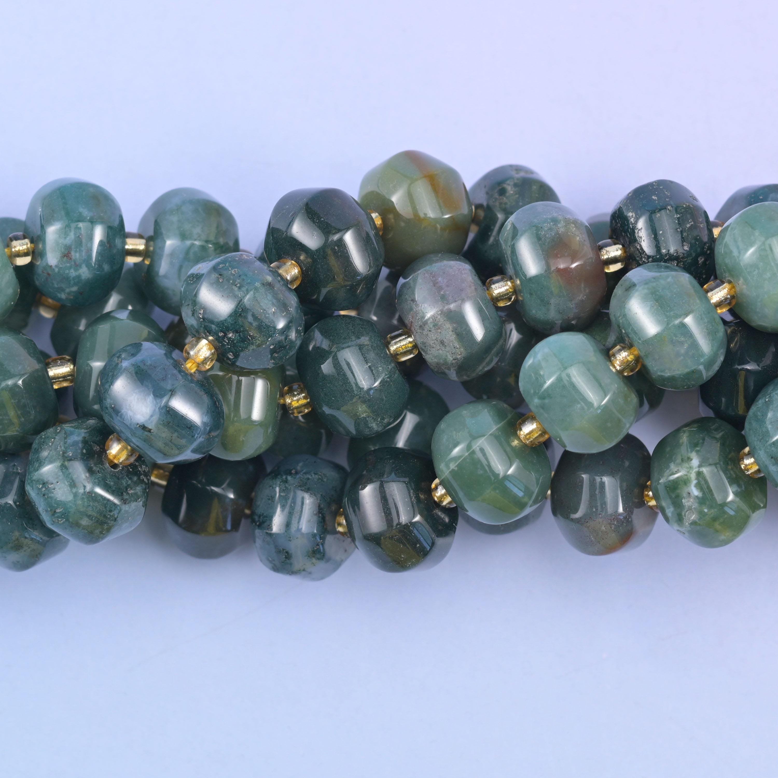 Smooth pumpkin cut moss agate beads