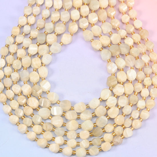 White Moonstone spiral twist beads, hole approximately 1.2mm