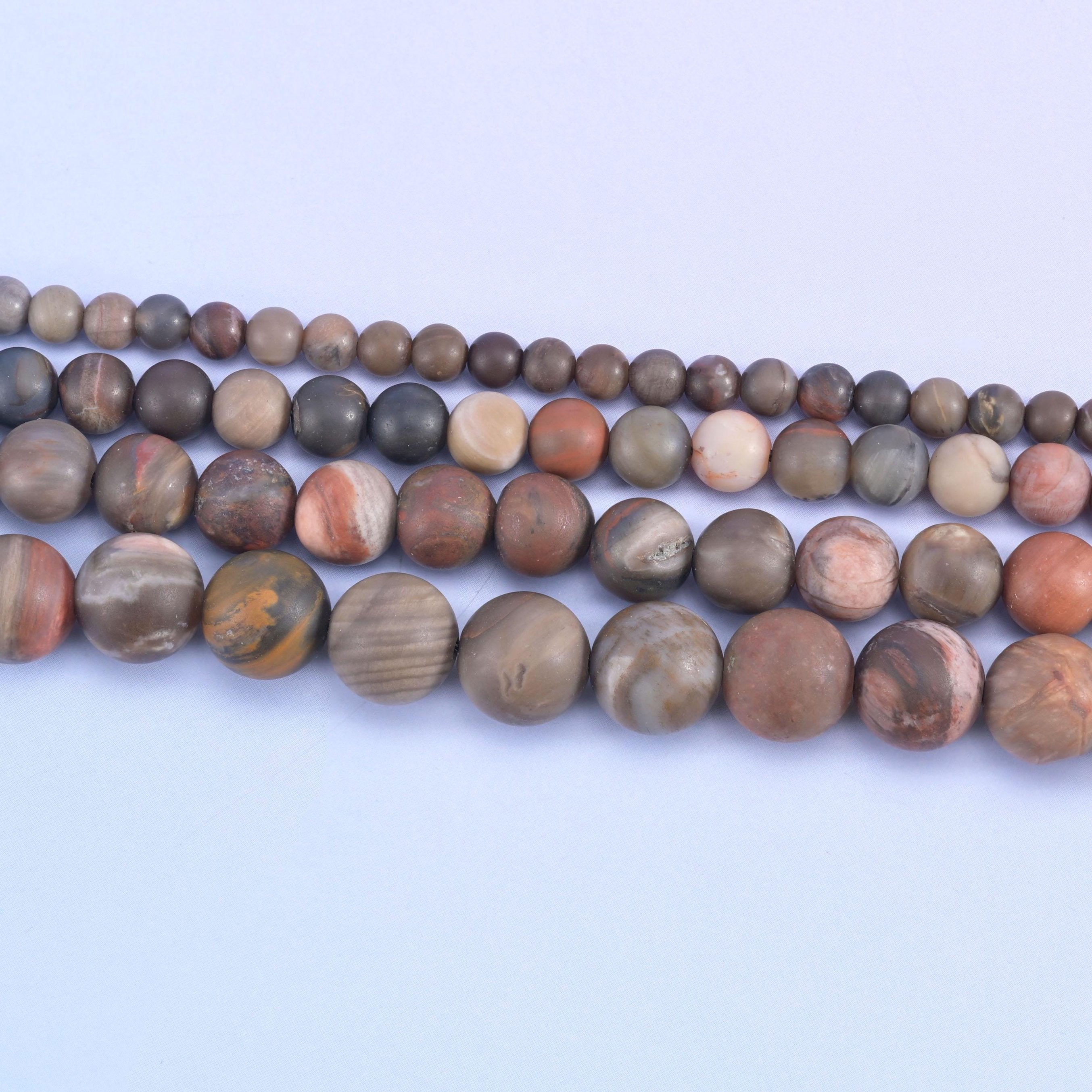 Petrified wood round beads in mushroom brown and taupe