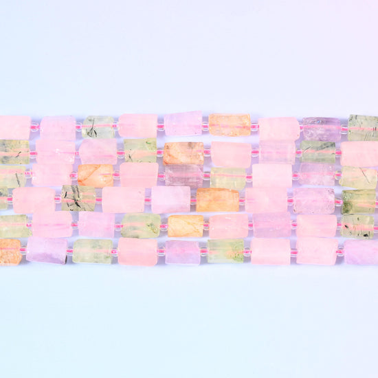 Colorful Mixed Gemstone Faceted Tube Beads 12x8mm in Rose Quartz, Prehnite, Light Amethyst and Citrine