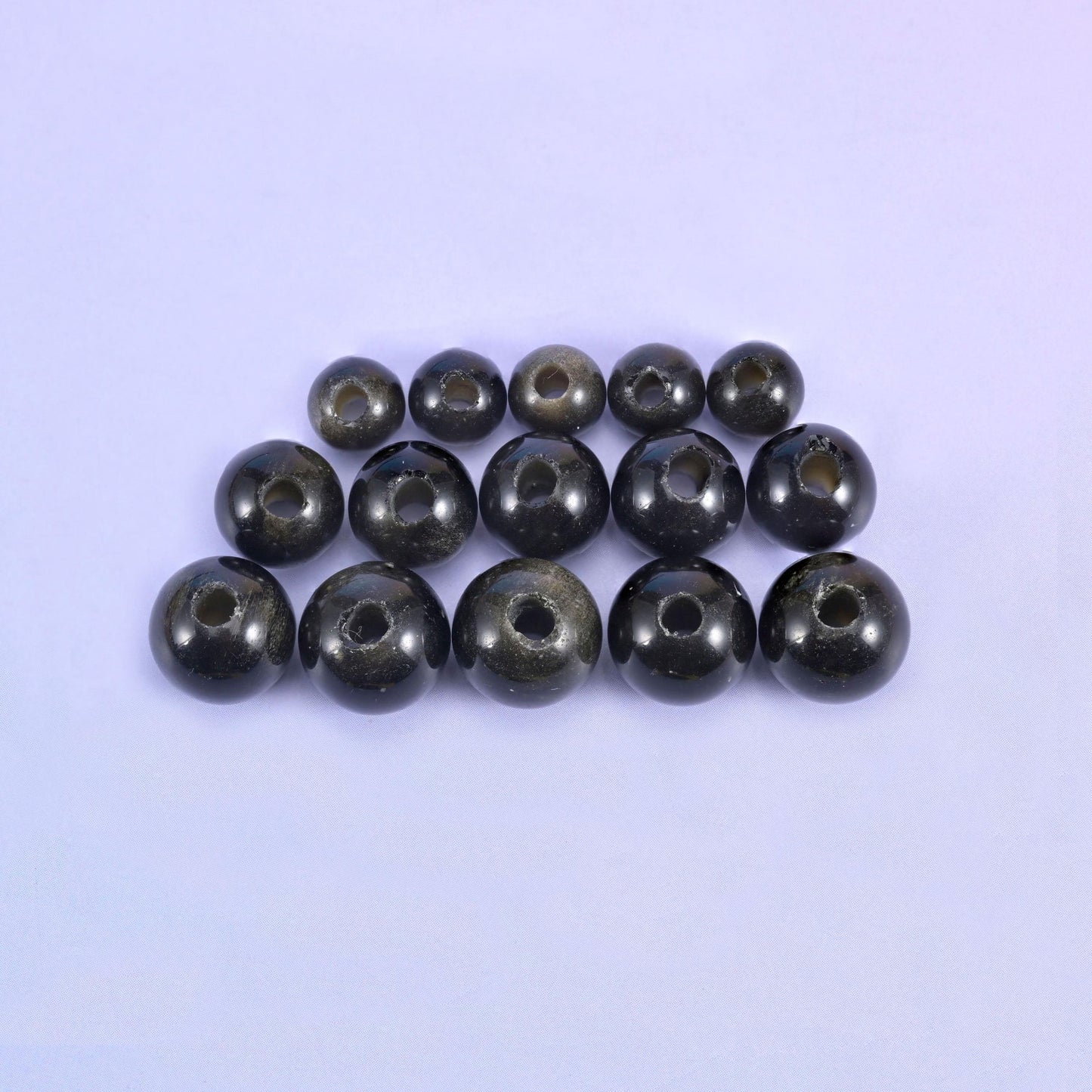 Gold Obsidian Large Hole Round Beads 6mm 8mm 10mm in black with golden bronze sheen