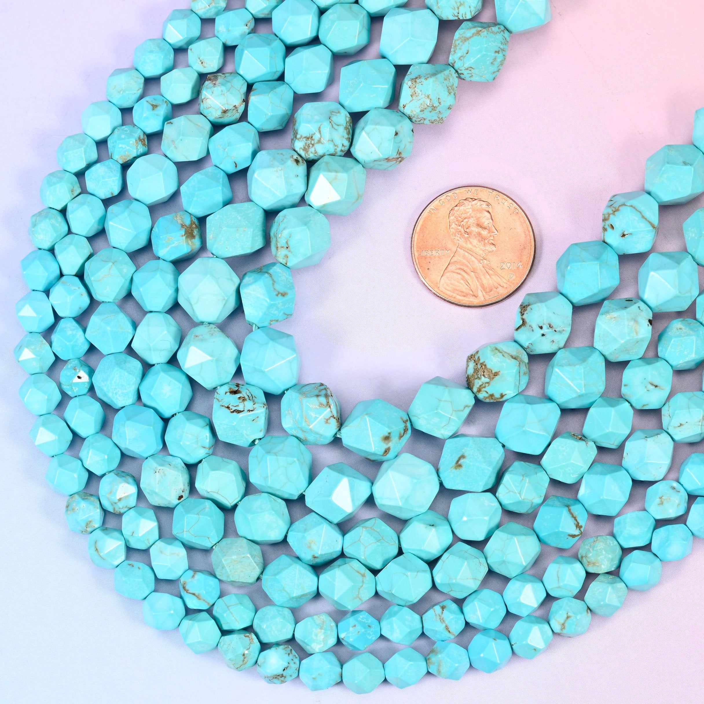 Faceted diamond star cut dyed blue howlite beads