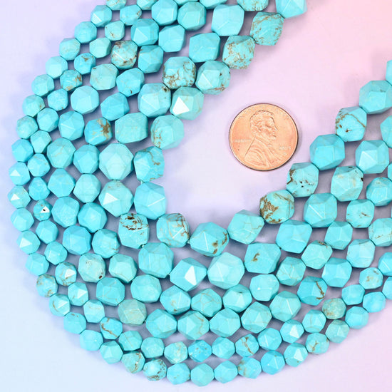 Faceted diamond star cut dyed blue howlite beads