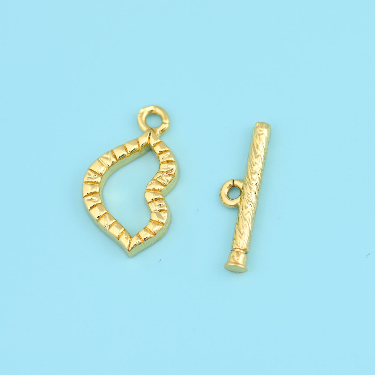 18K Gold Plated Lips Toggle Clasp, an open lips outline with a hand-textured, lightly hammered surface.