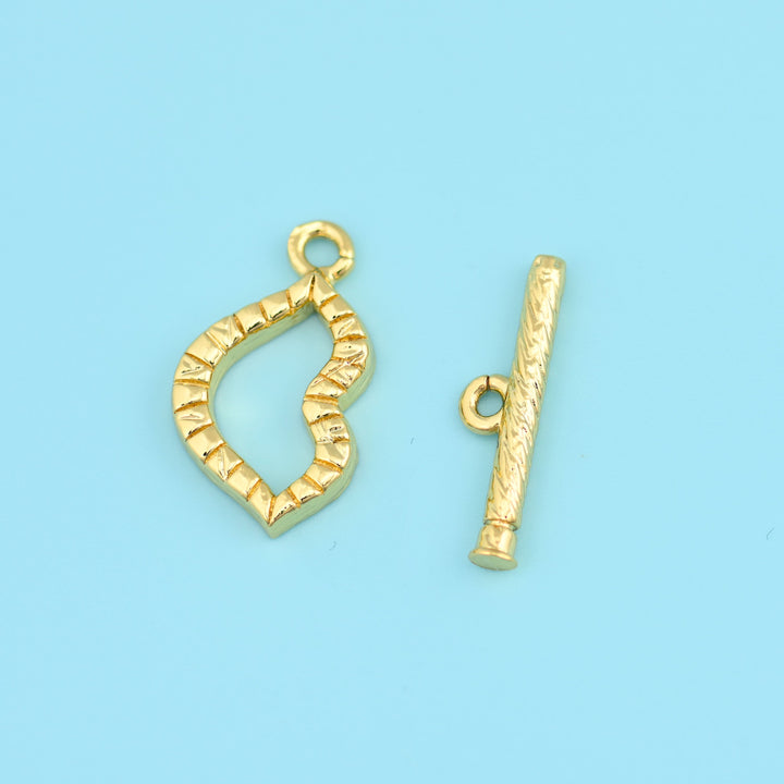 18K Gold Plated Lips Toggle Clasp, an open lips outline with a hand-textured, lightly hammered surface.