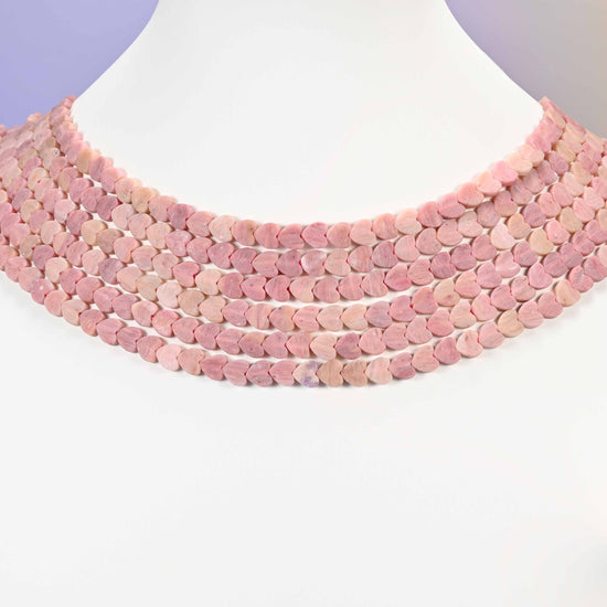 Matte Pink Rhodonite Flat Heart Beads: Size 6mm, Jewelry Making, 15 Inch Strand