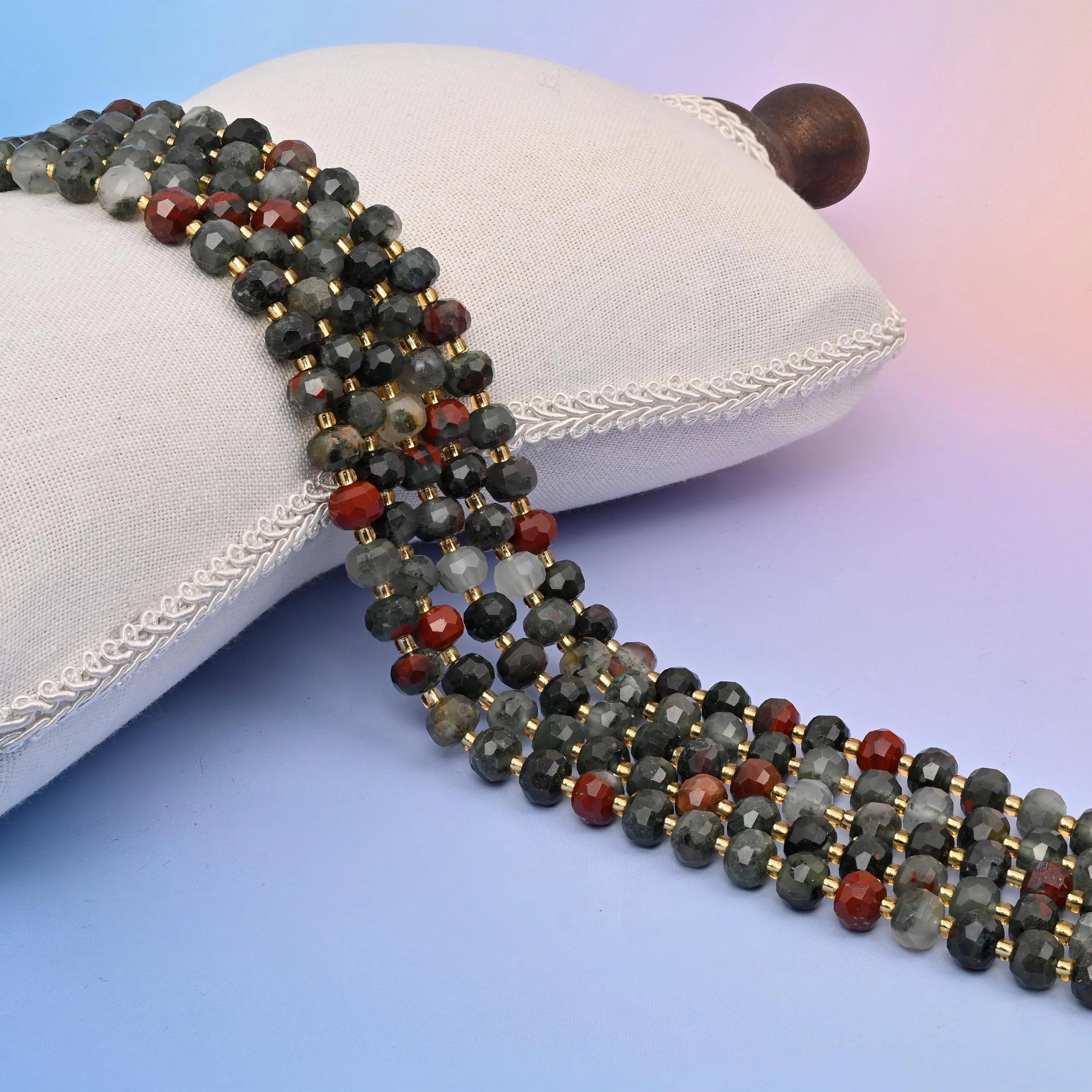 African Bloodstone Faceted Rondelle Beads 6x8mm