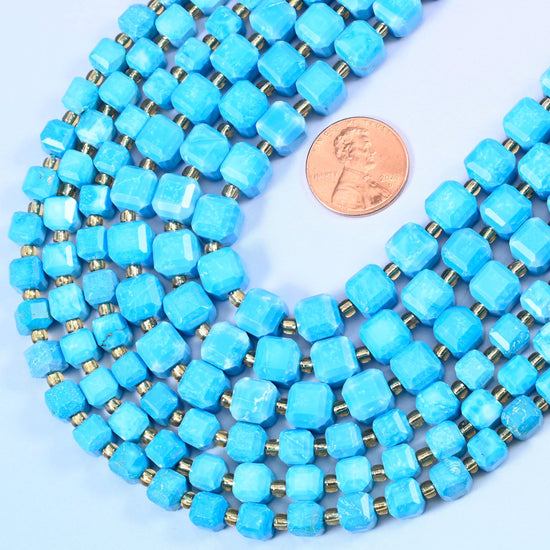 Faceted cube cut Dyed Blue Howlite beads