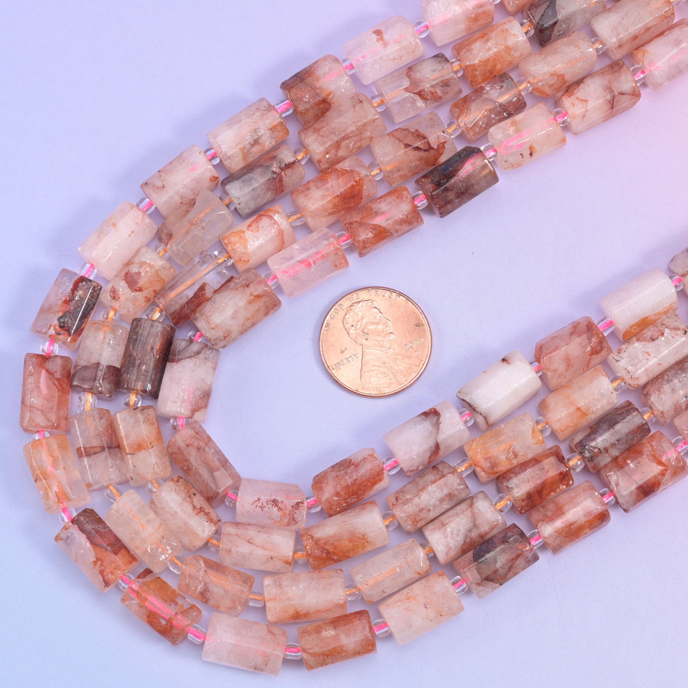 Red Hematoid Faceted Tube Beads, 15.5 inch strand