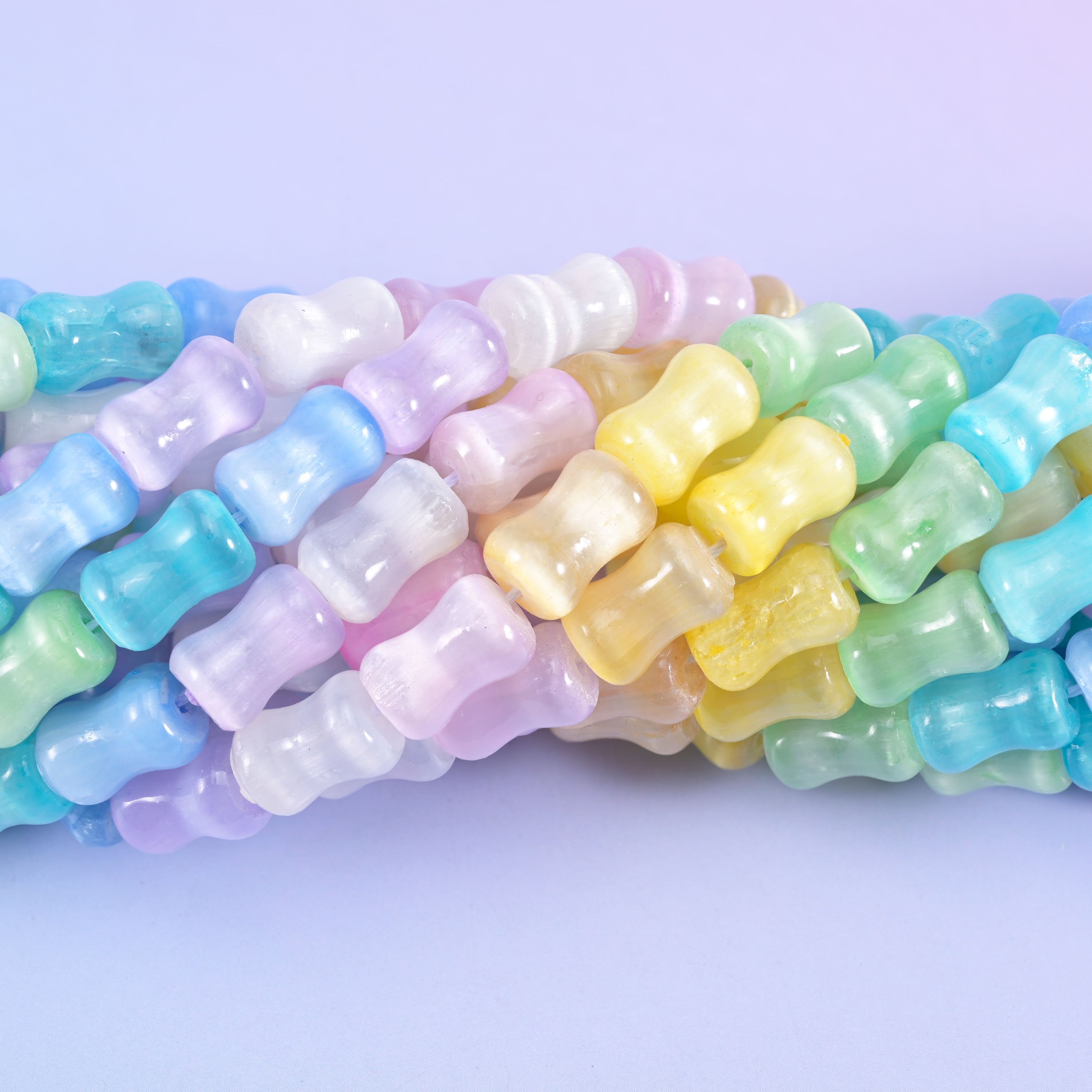 Rainbow Selenite Bamboo Stem Tube Beads Size 8x12 mm Jewelry Making 15.5 Inch Strand
