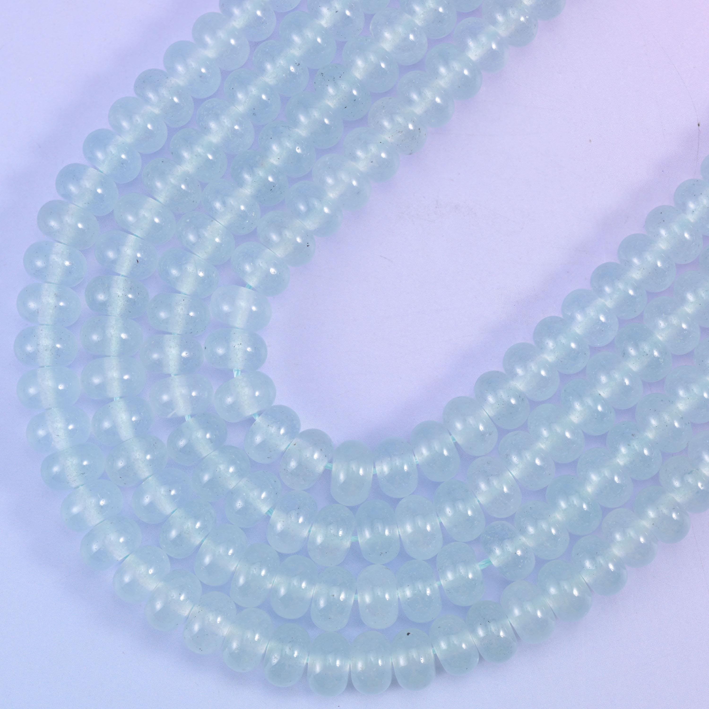 Baby Blue Dyed Jade Smooth Rondelle Beads 5x8mm, hole 1.0mm (+/- 0.2mm)