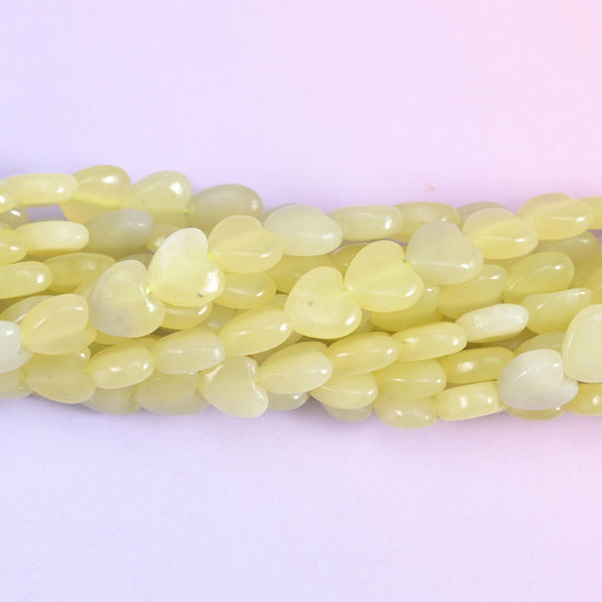 Lemon jade heart beads, 0.8mm drill hole