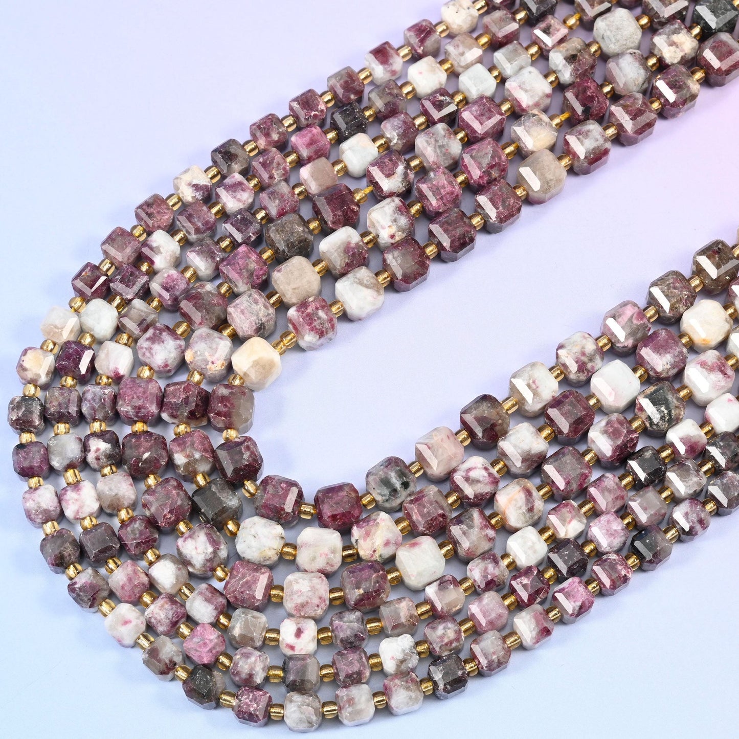 Plum Tourmaline Faceted Cube Beads, 15 inch strand