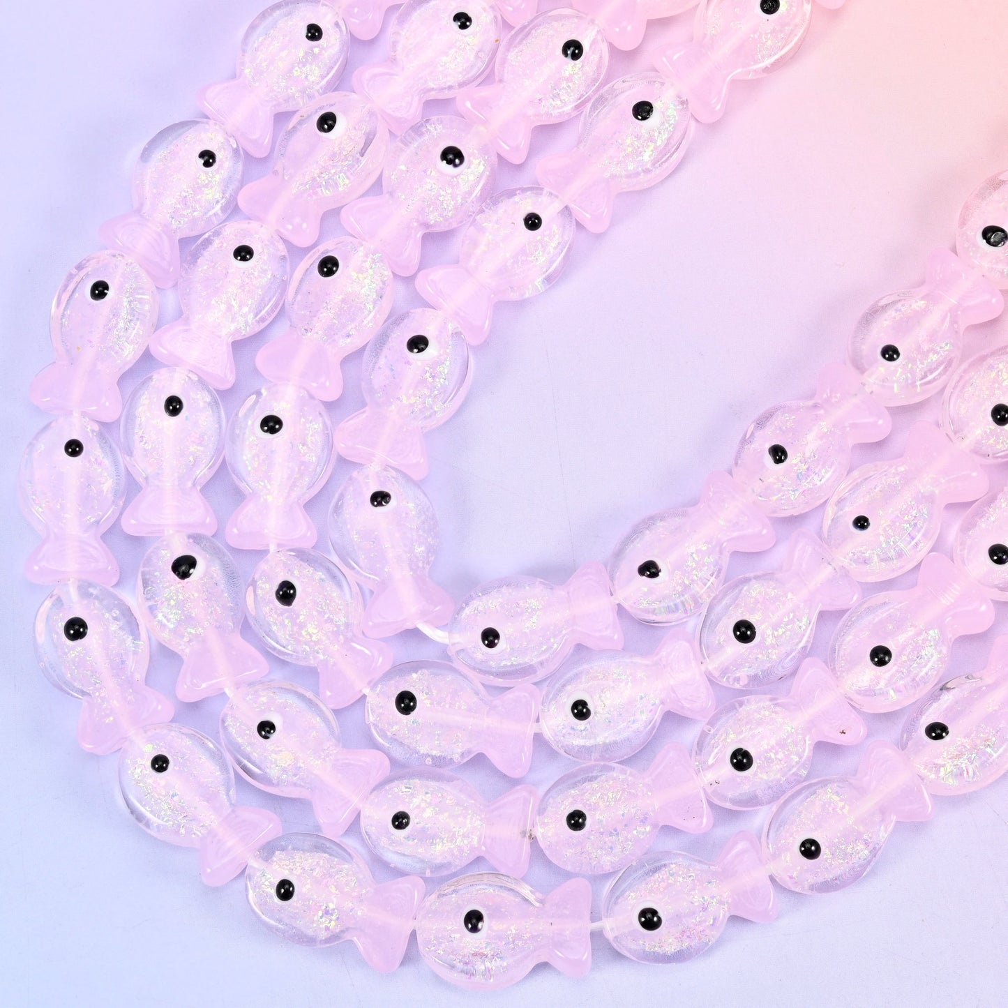 Iridescent Pink Fish Glass Beads: Jewelry Making Supply