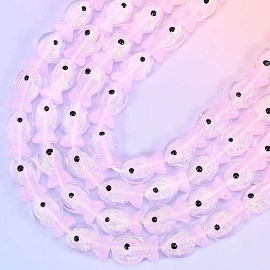 Iridescent Pink Fish Glass Beads: Jewelry Making Supply