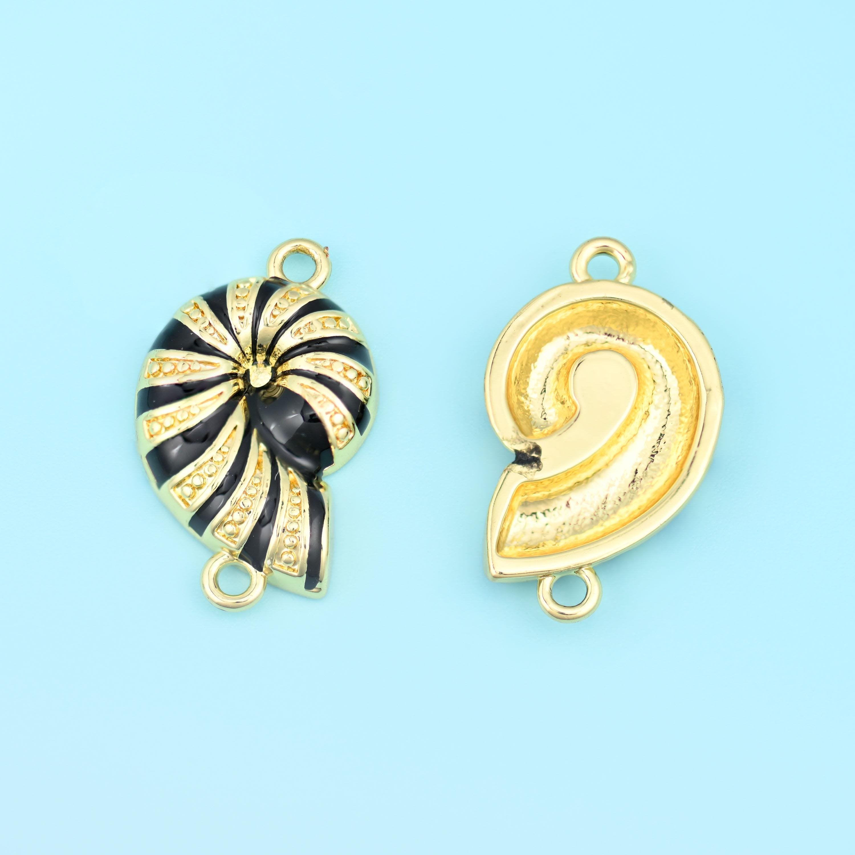 Sea snail shell connector cut brass beads