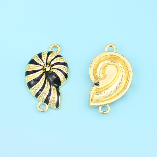 Sea snail shell connector cut brass beads