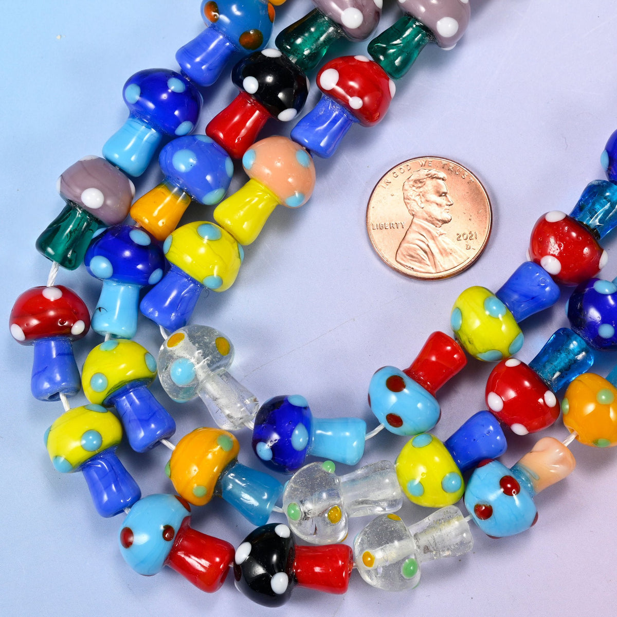Colorful Polka Dots Lampwork Mushroom Glass Beads, 1.2mm hole
