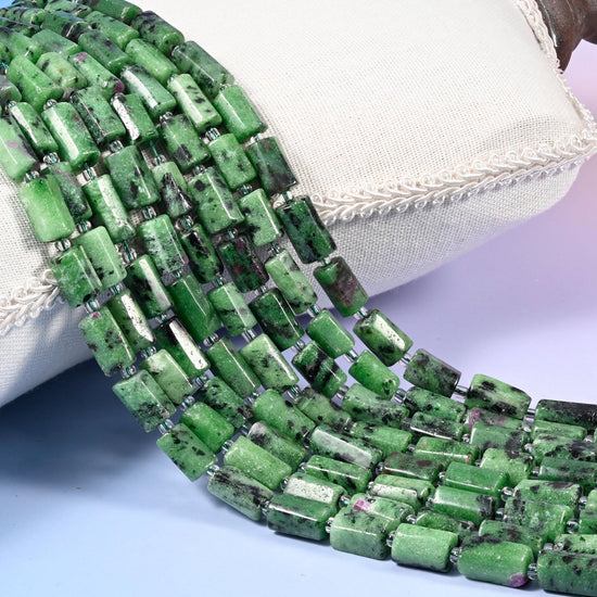Ruby Zoisite Faceted Tube Beads 12x8mm
