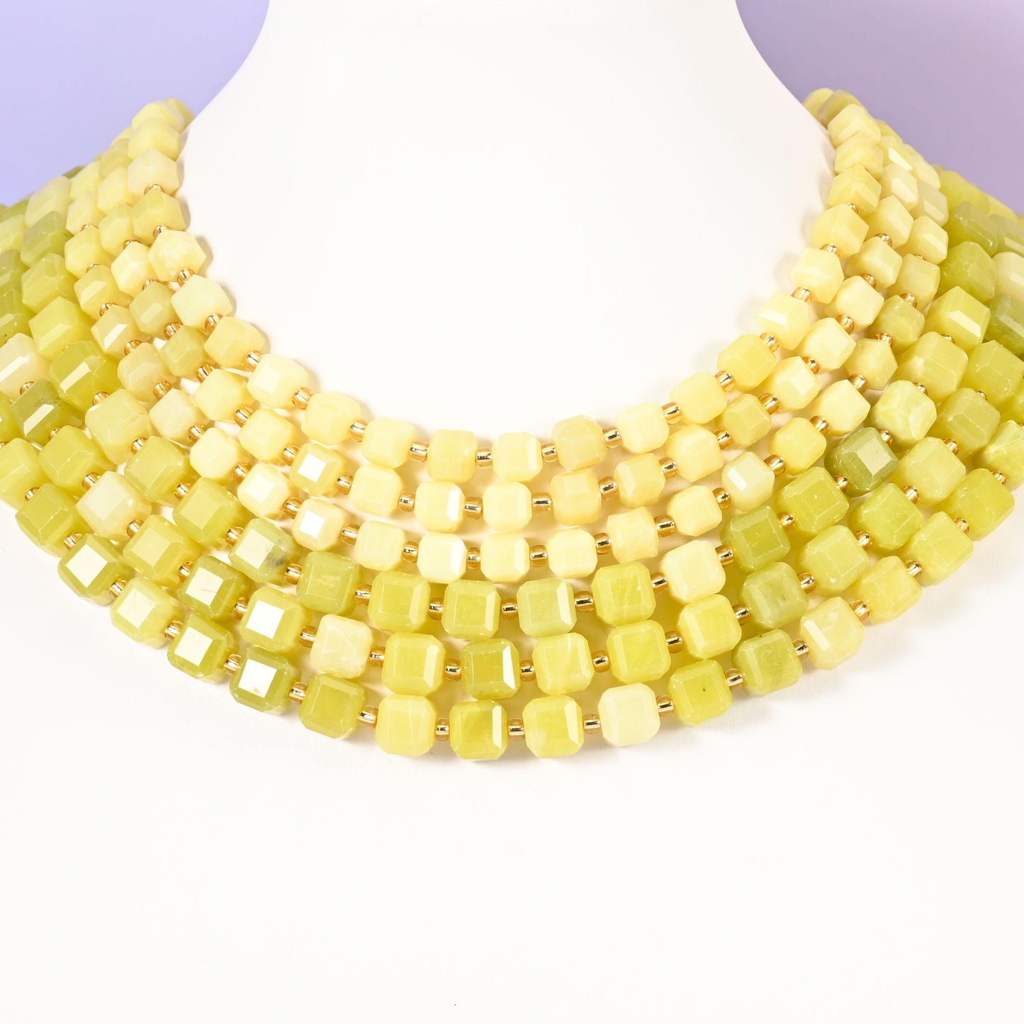 Lemon Jade beads, faceted cube, 6mm and 8mm