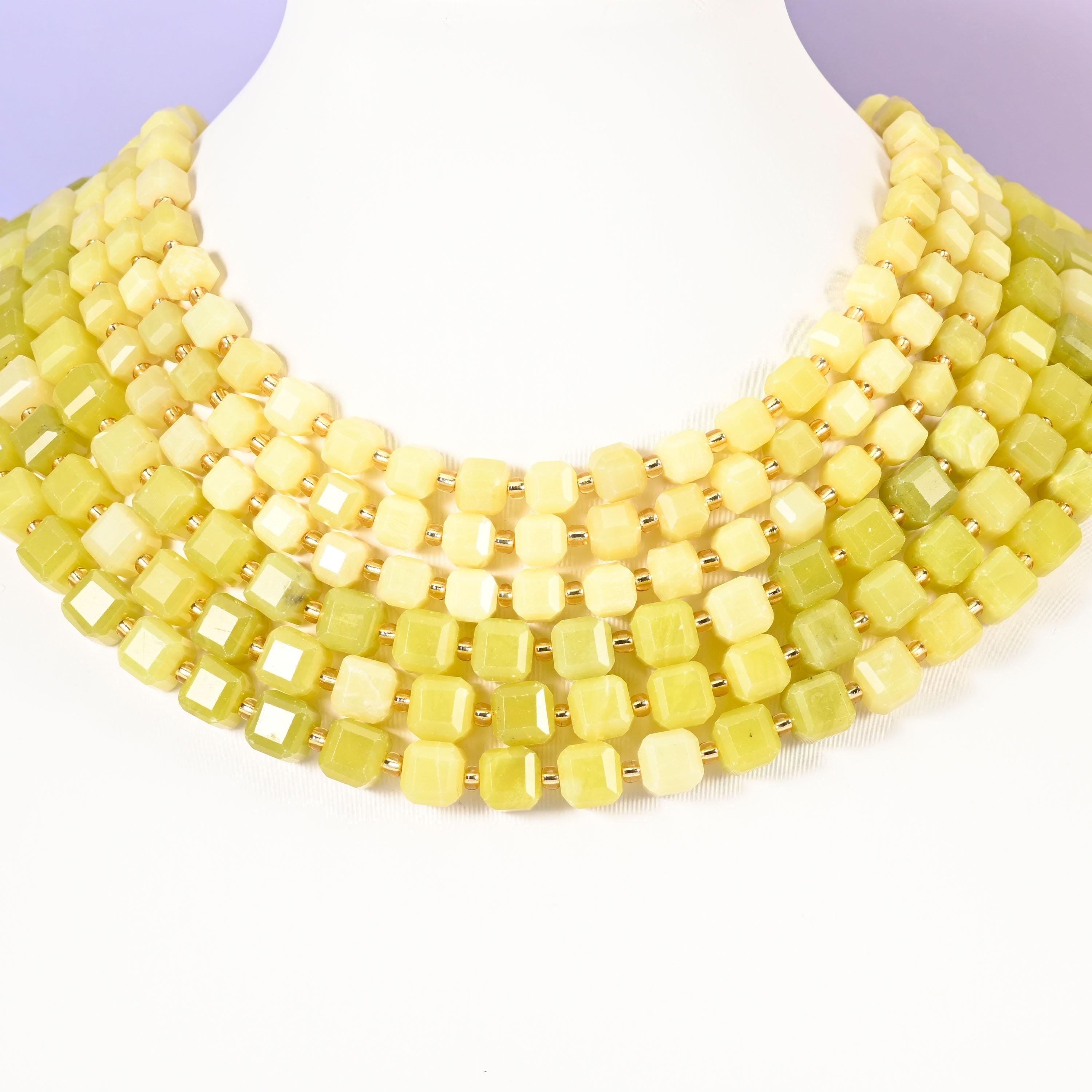 Lemon Jade beads, faceted cube, 6mm and 8mm