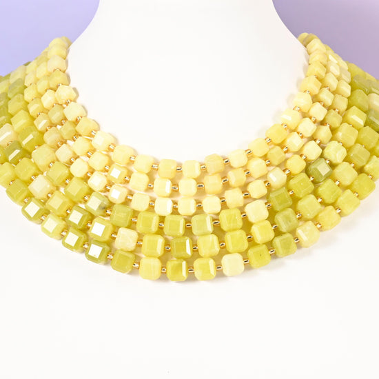 Lemon Jade beads, faceted cube, 6mm and 8mm