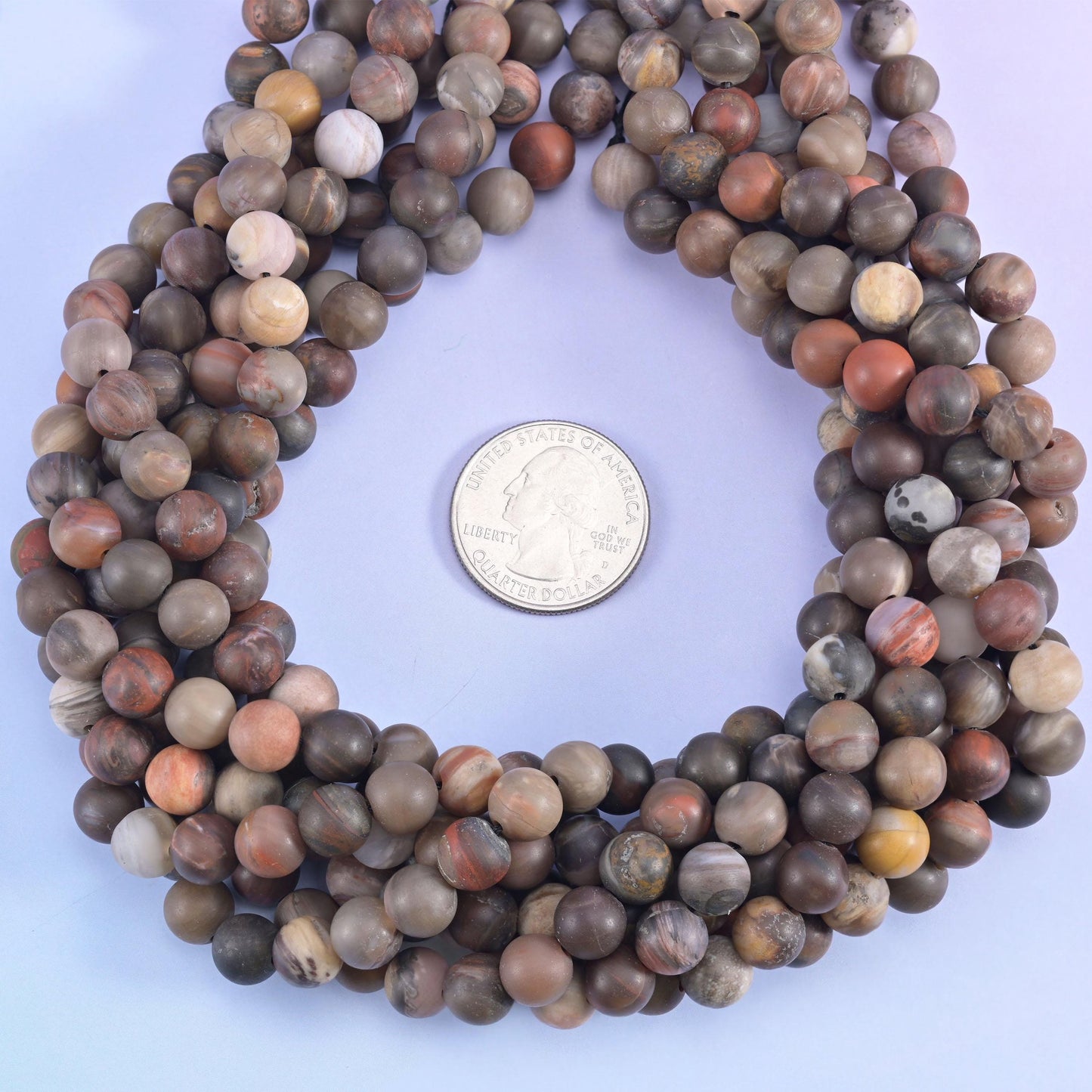 Petrified wood round beads, approximately 46 beads per 15 inch strand