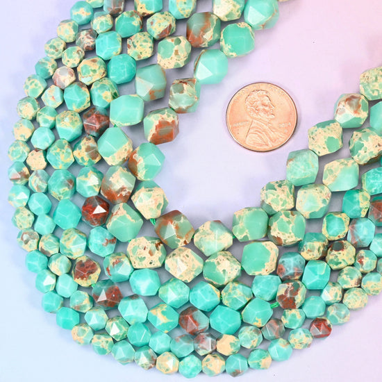 Diamond star cut Green Shoushan Stone beads