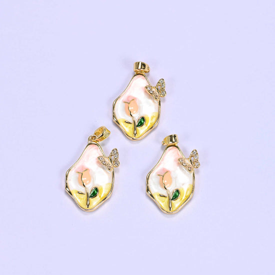 Enamel freeform tulip butterfly charm, approximately 23.5mm x 16mm