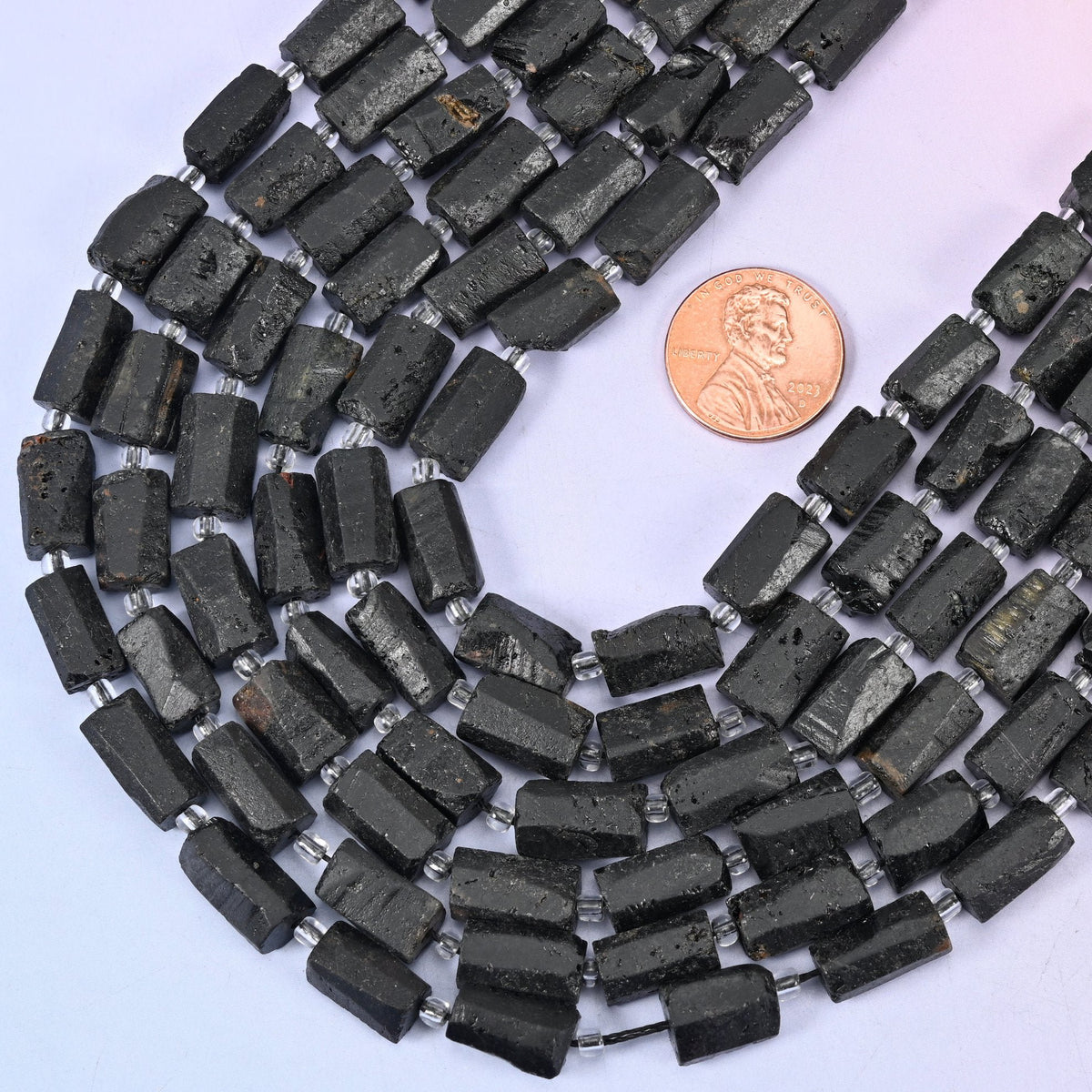 Faceted tube cut Raw Black Tourmaline beads