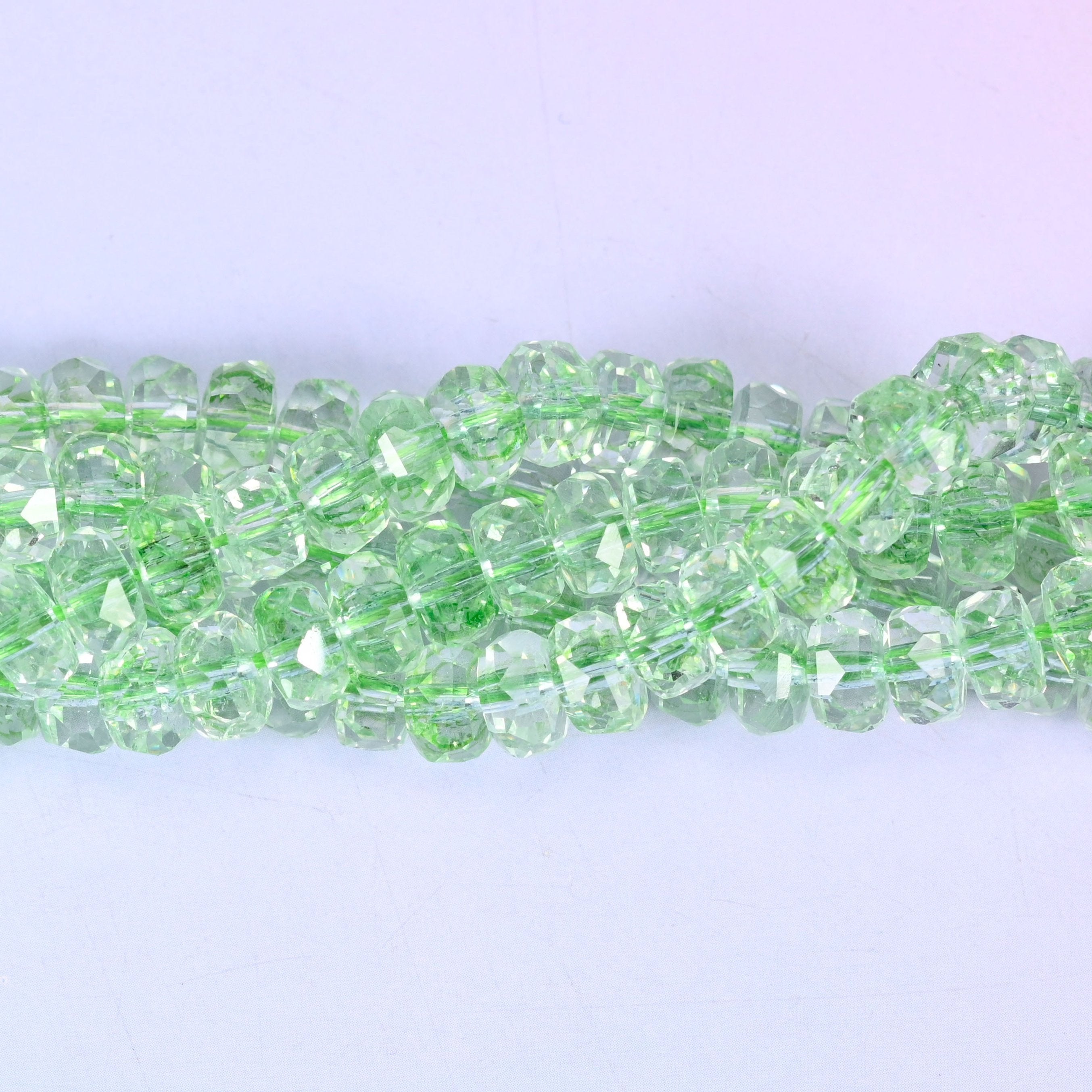 Transparent Green Faceted Rondelle Glass Beads for jewelry making