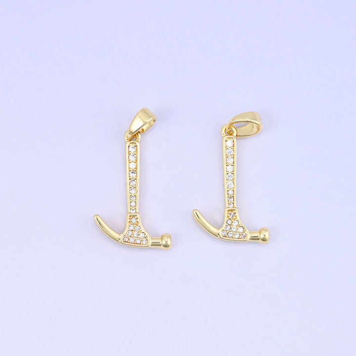 Hammer zirconia charm pendant with sparkling zirconia accent