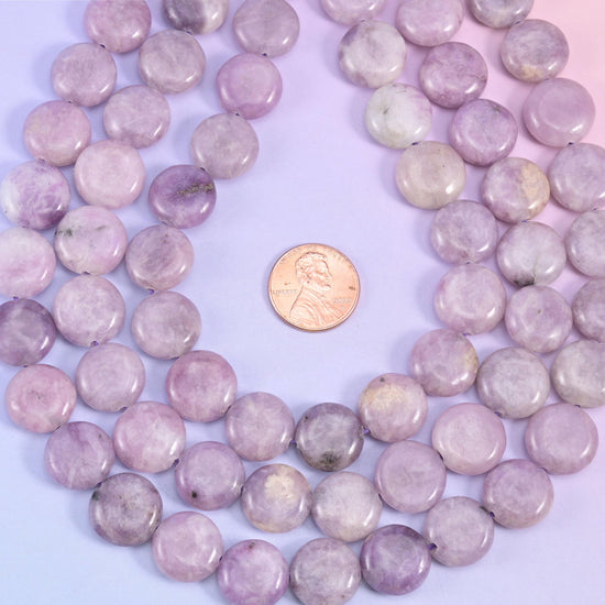 Natural Lepidolite smooth coin beads for necklaces and bracelets