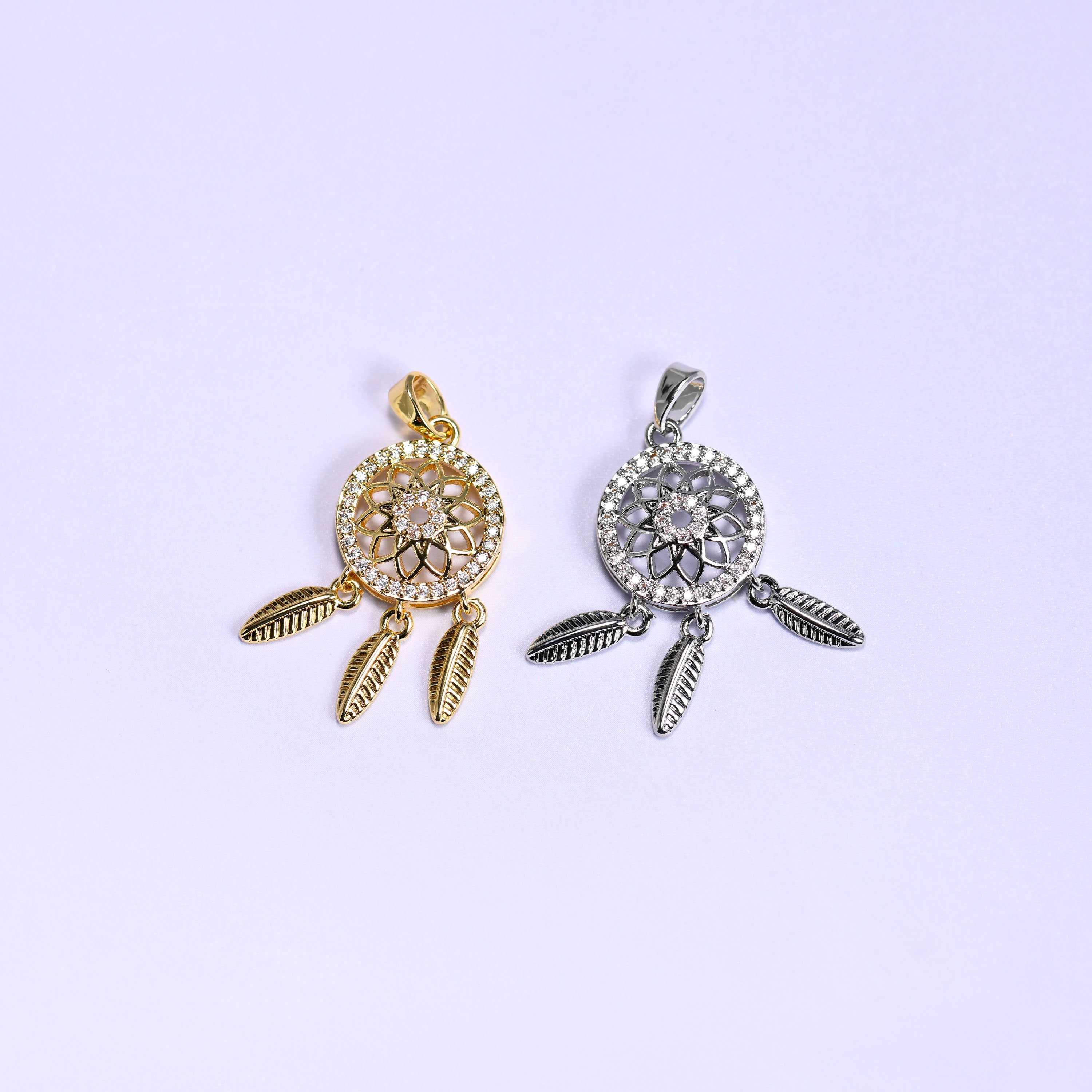 Dream Catcher Zircon Charms: 18K Gold Filled Pendants, Jewelry Making Supply