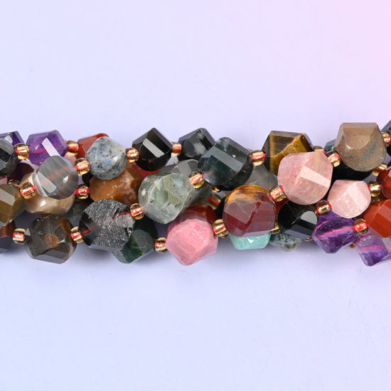 Assorted Gemstone Faceted Spiral Twist Beads: Size 8mm 10mm, Jewelry Making, 15 inch Strand