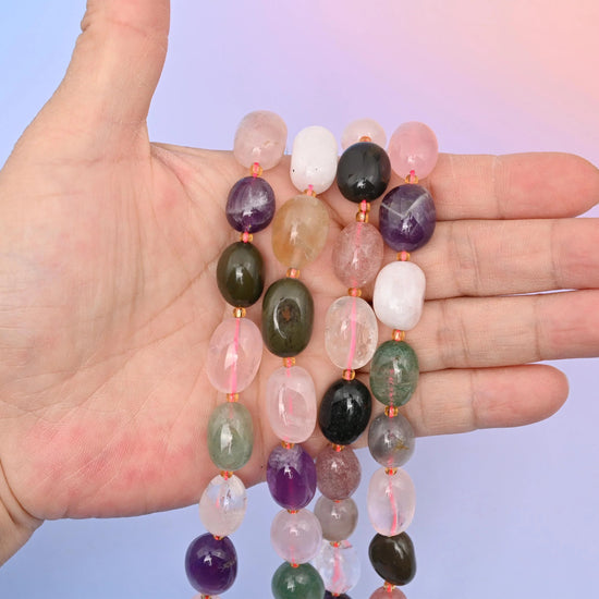Chakra gemstone mix beads, oval nugget, 10-17mm