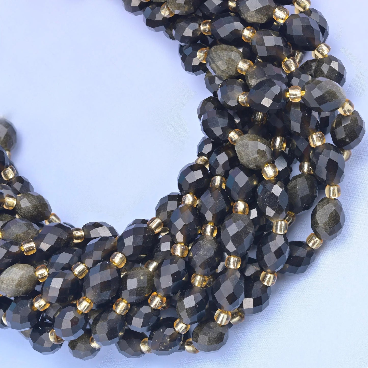 Gold Obsidian Faceted Rice Barrel Beads, hole approximately 1.0mm