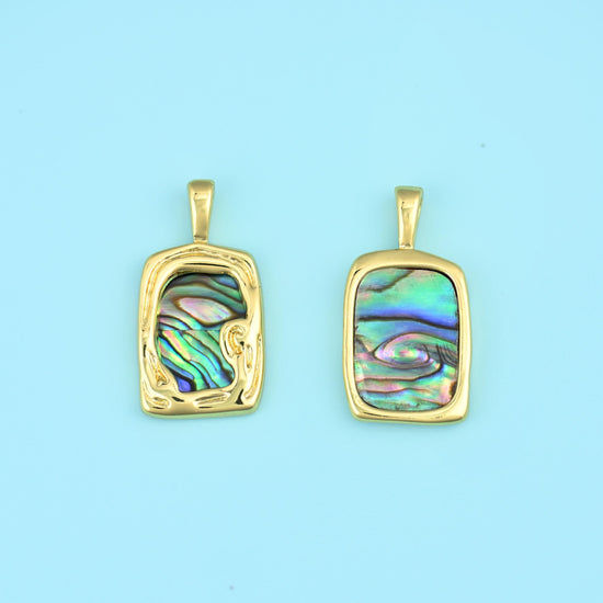 18K Gold Filled Rectangle Abalone Shell Pendant 17x12.7mm