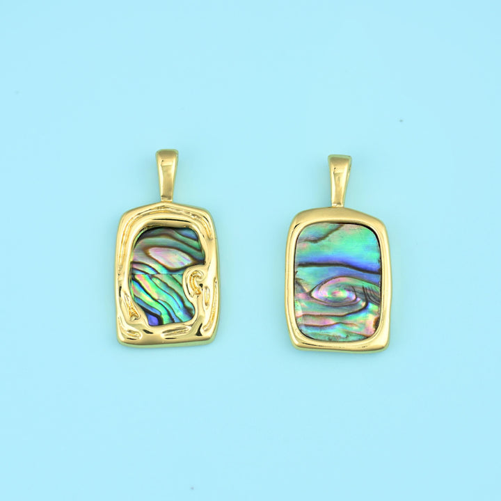 18K Gold Filled Rectangle Abalone Shell Pendant 17x12.7mm