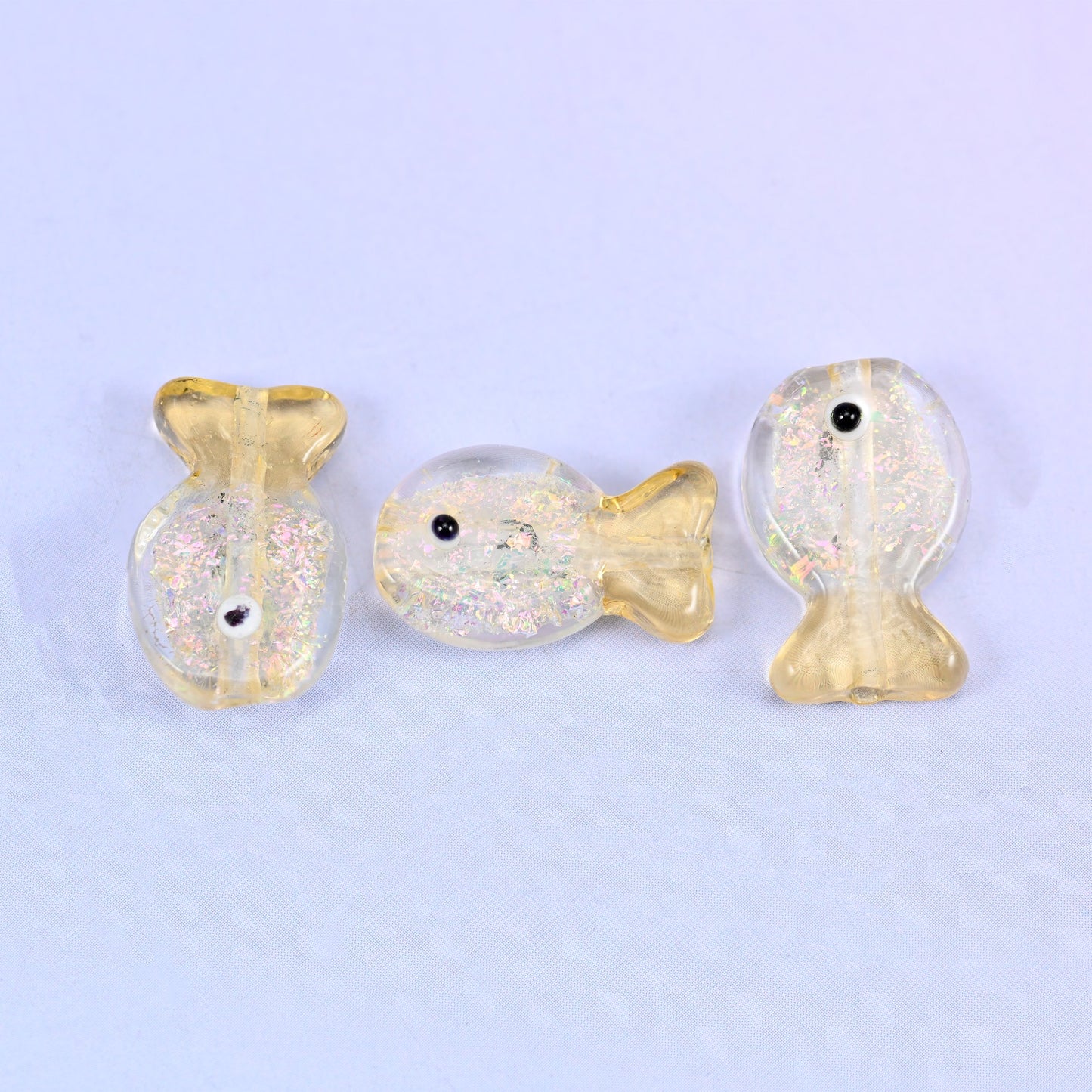 Iridescent Yellow Fish Glass Beads: Jewelry Making Supply